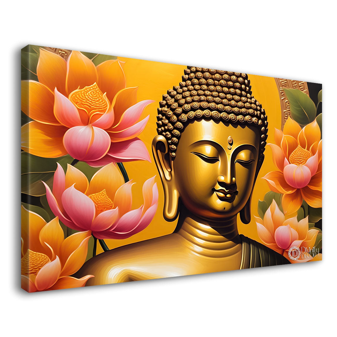 Golden buddha with lotus textured painting Canvas Wall Painting - Buddha-27