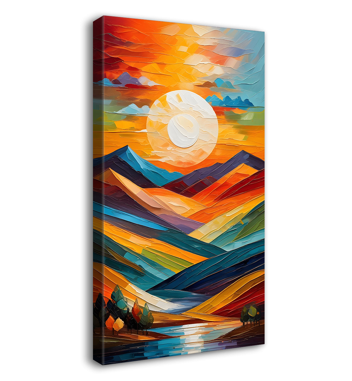 Colourful texutred modern art painting off mountains with sunset Canvas Painting - Design - Modern-V-27