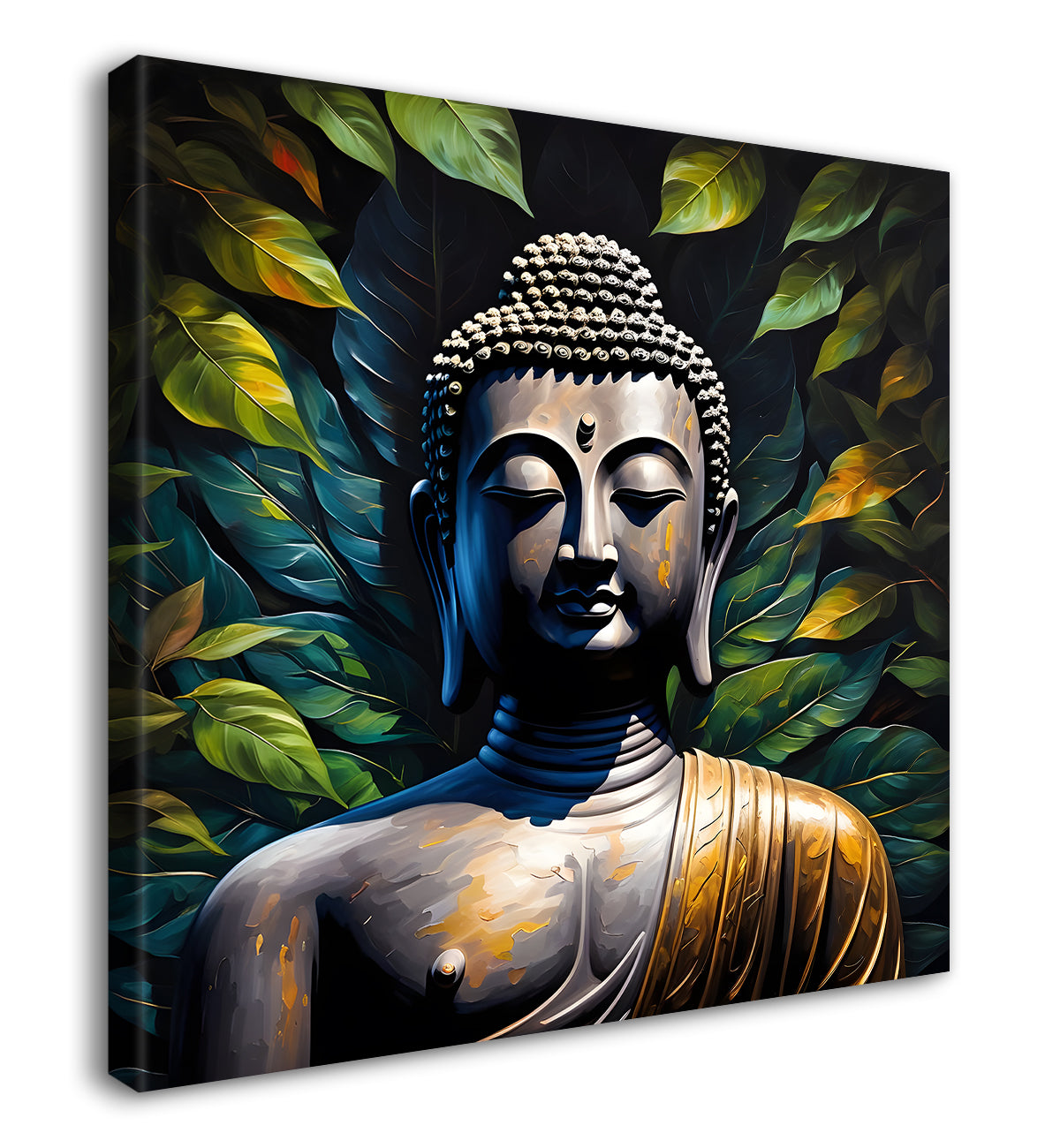 Golden Buddha Painting with leaf 24x24 inch Buddha-S-27