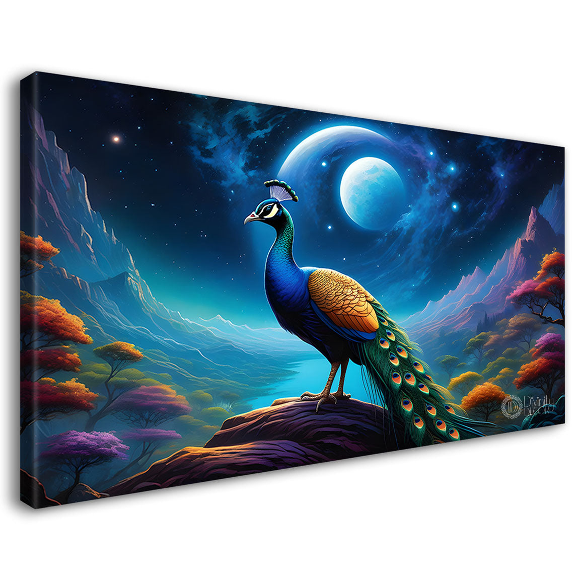 Peacock with the blue background painting Canvas Painting - Design - Peacock-28
