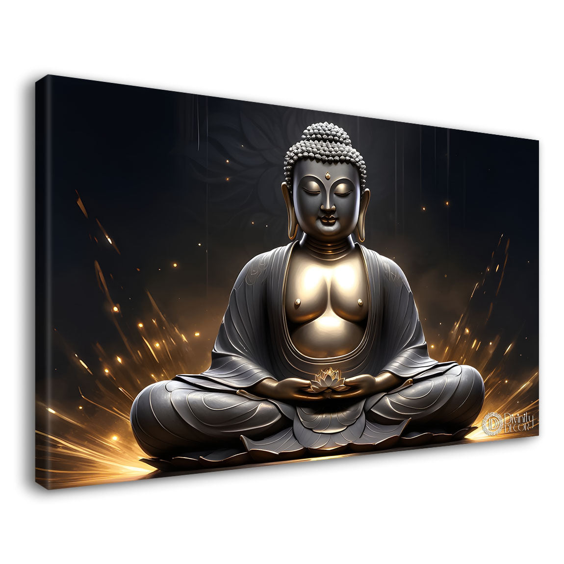 Buddha with dark and yellow textured background painting Canvas Wall Painting - Buddha-280