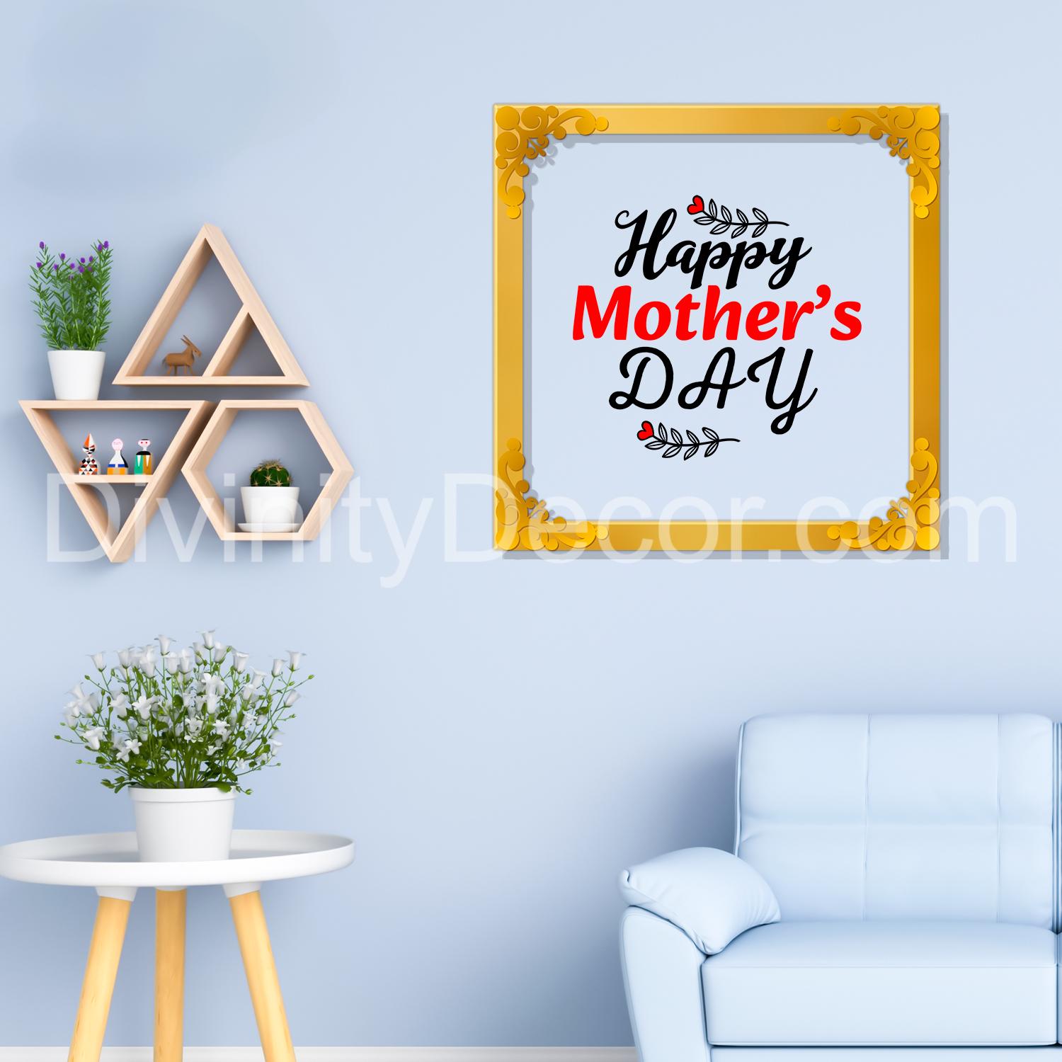Happy mother's day Golden Plaque for Gifting, Wall Décor Clear UV print with Golden Border-280
