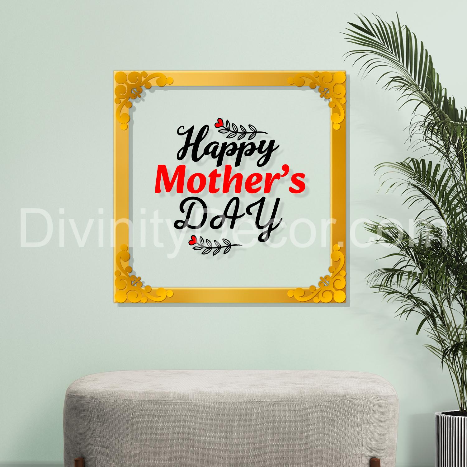 Happy mother's day Golden Plaque for Gifting, Wall Décor Clear UV print with Golden Border-280