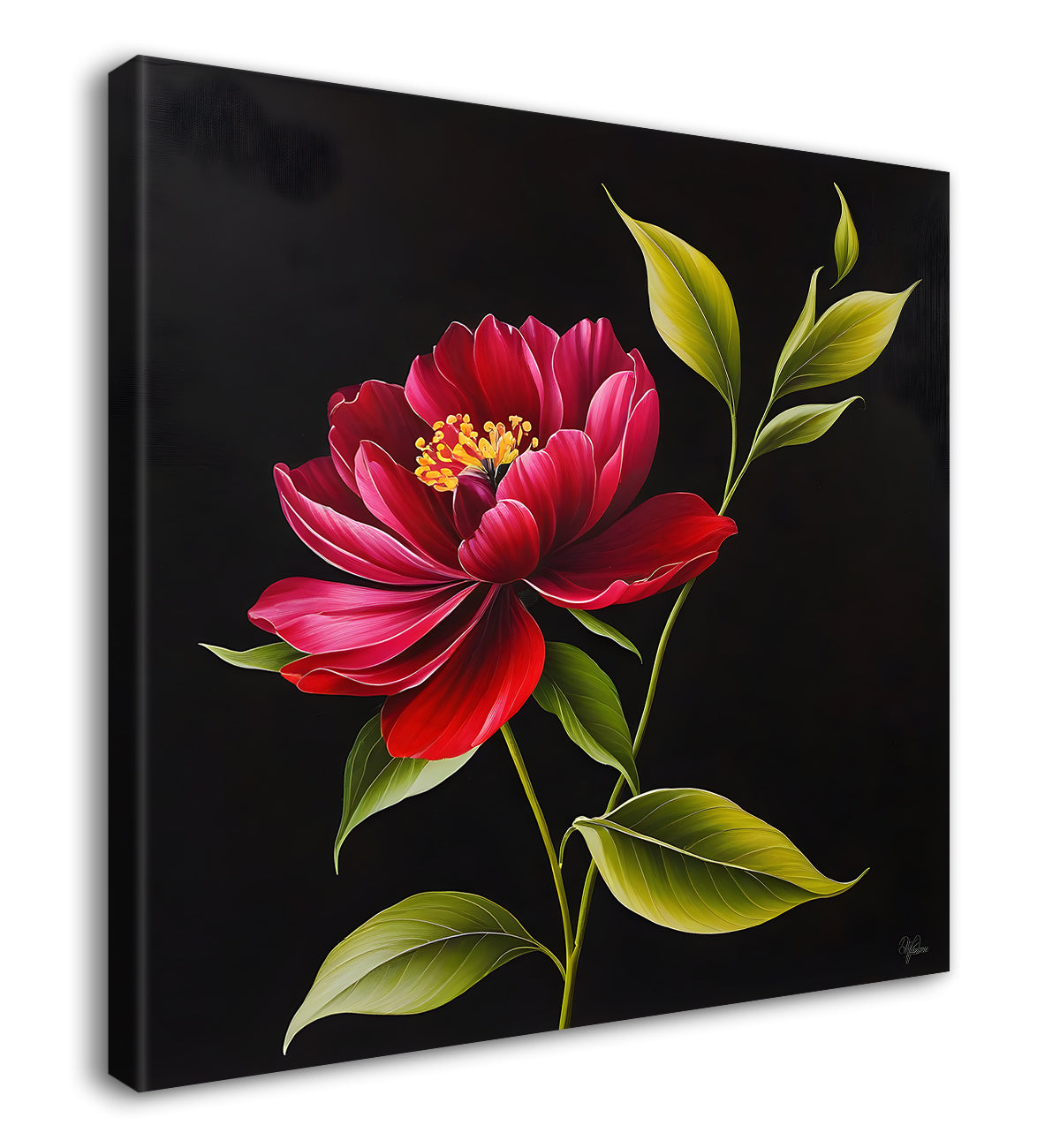 Hibiscus flower in black background painting - Flower-S-280