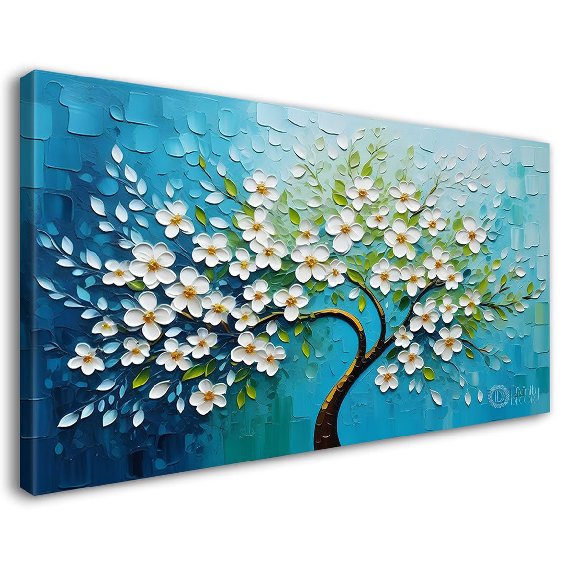 White flower tree in textured background oil painting- Design - Tree-280