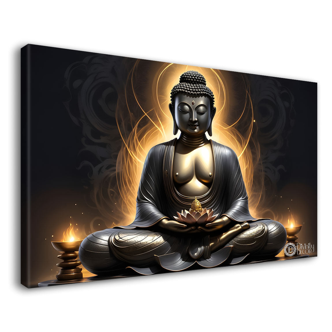 Buddha with dark and yellow textured background painting Canvas Wall Painting - Buddha-281