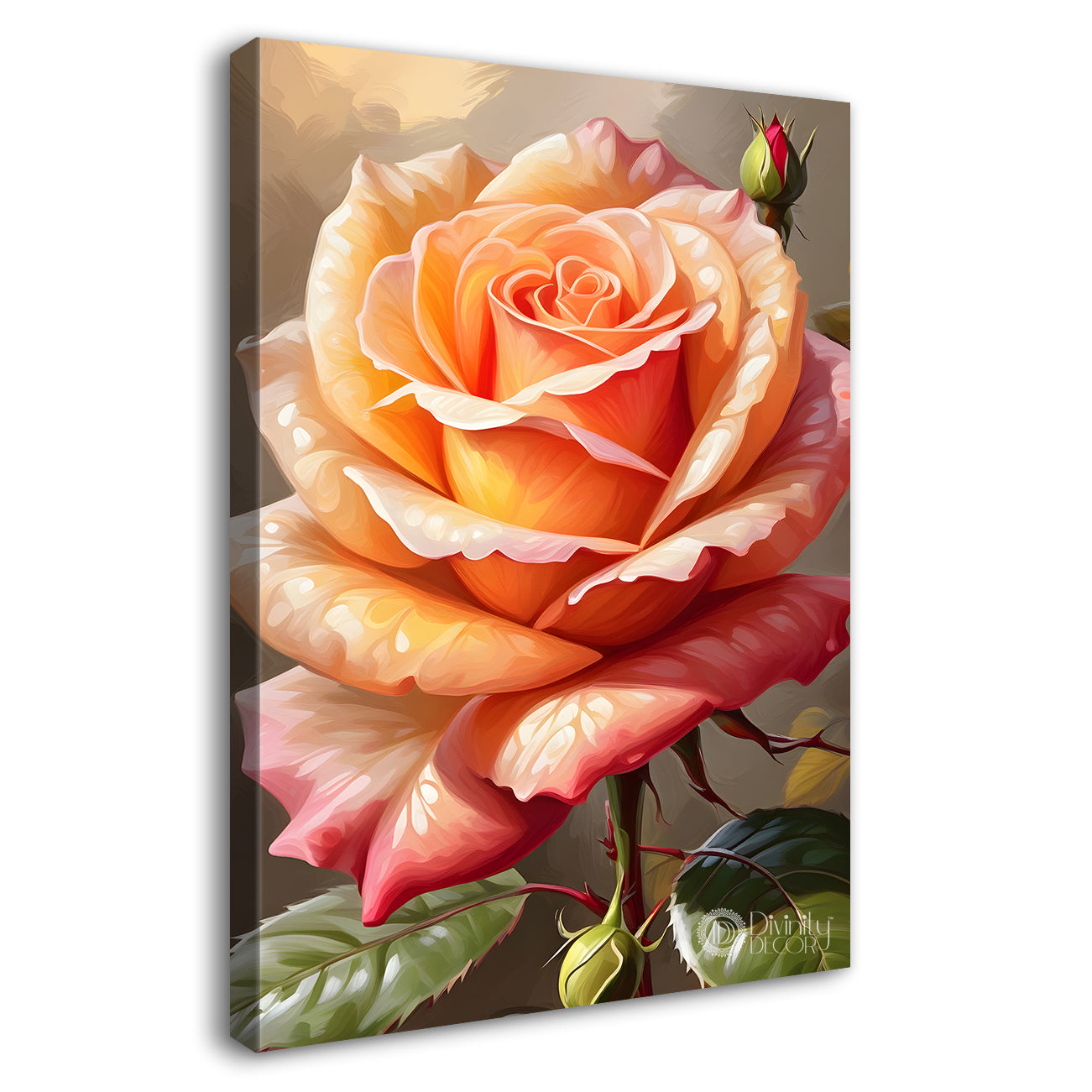 Light orange rose in light textured background painting- Flower-V-281