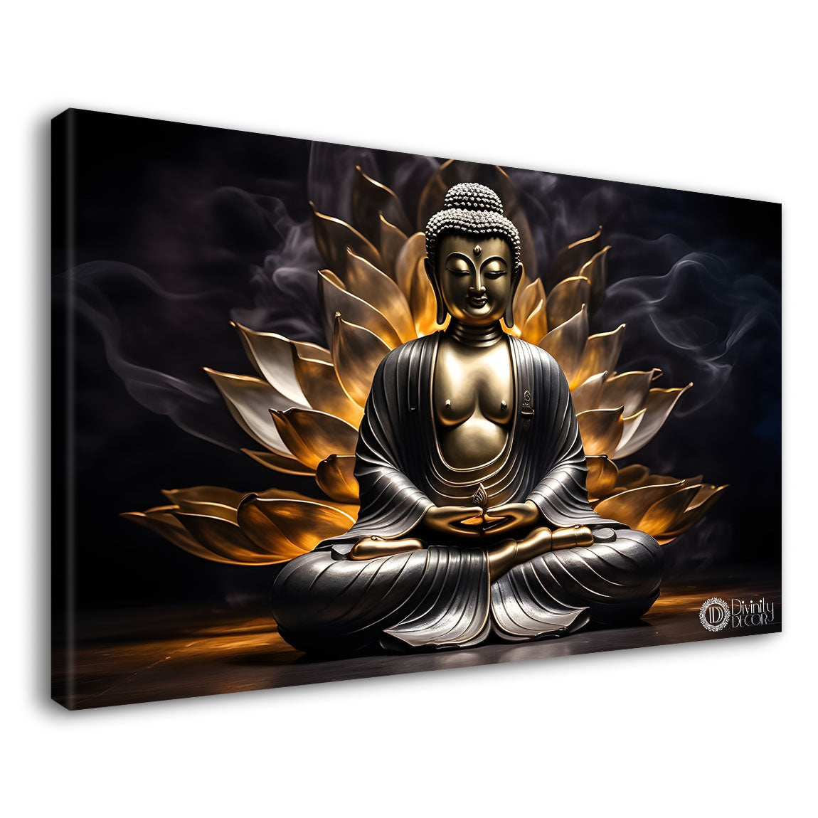 Buddha with dark and yellow textured background painting Canvas Wall Painting - Buddha-282