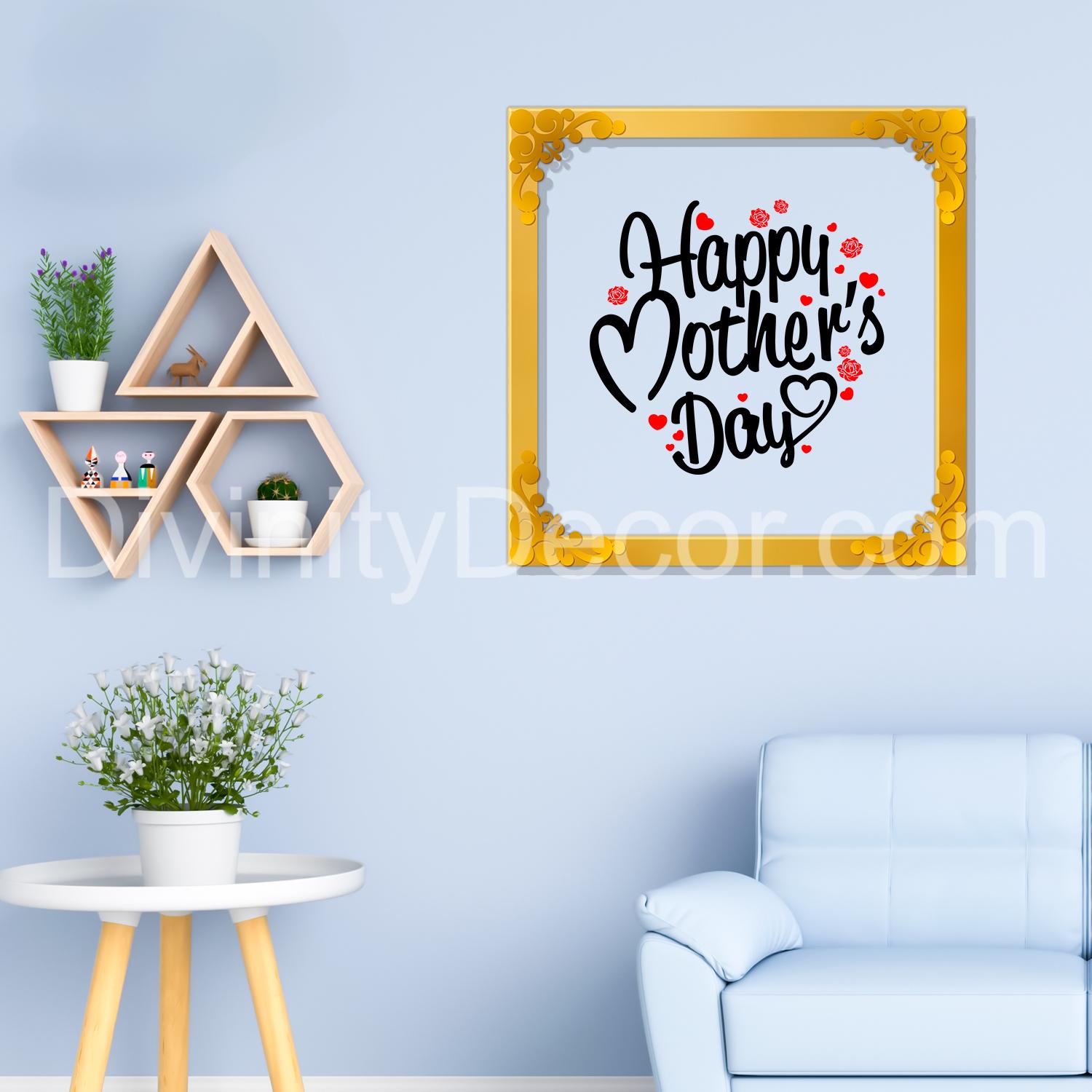 Happy mother's day Golden Plaque for Gifting, Wall Décor Clear UV print with Golden Border-282