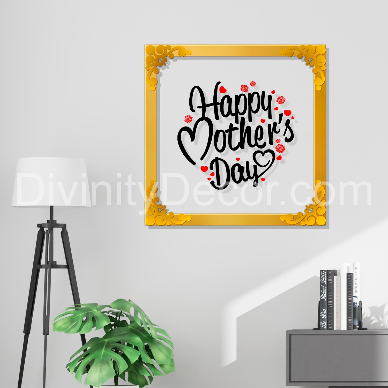 Happy mother's day Golden Plaque for Gifting, Wall Décor Clear UV print with Golden Border-282