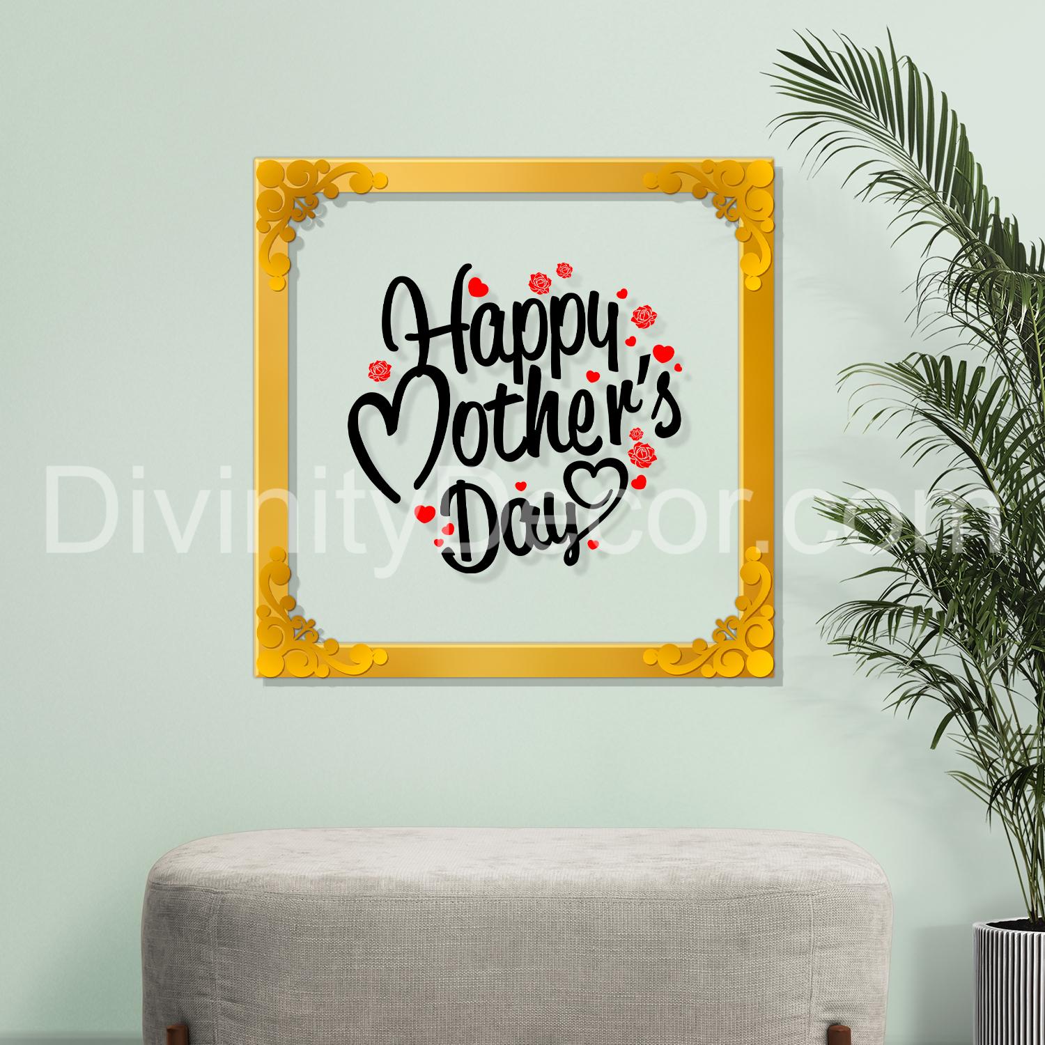 Happy mother's day Golden Plaque for Gifting, Wall Décor Clear UV print with Golden Border-282