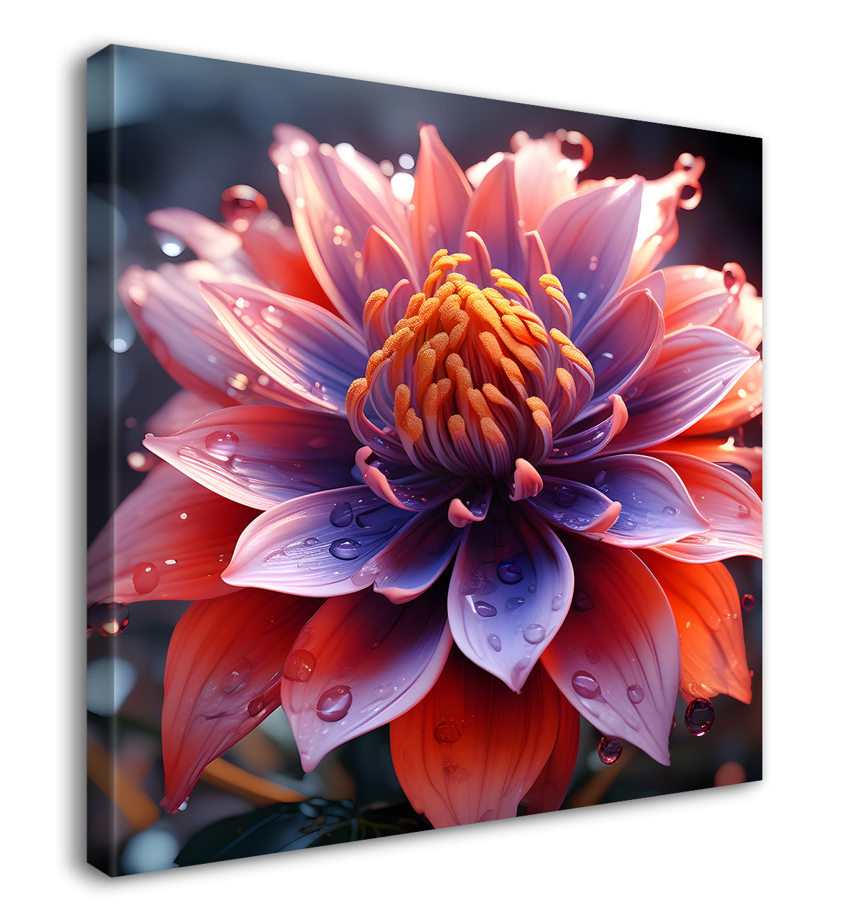 Pink flower in green texture painting - Flower-S-282