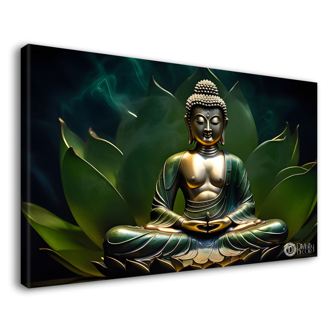 Buddha with dark and green textured background painting Canvas Wall Painting - Buddha-283