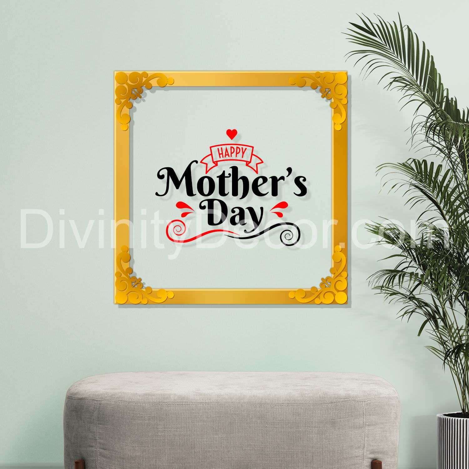 Happy mother's day Golden Plaque for Gifting, Wall Décor Clear UV print with Golden Border-283