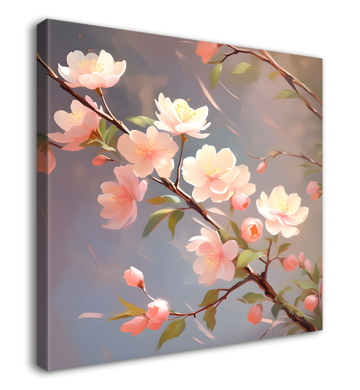 Light pink flowers in grey textured painting - Flower-S-283