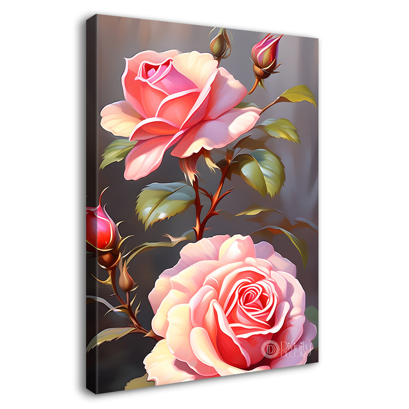 Pink flowers with grey textured background painting- Flower-V-283