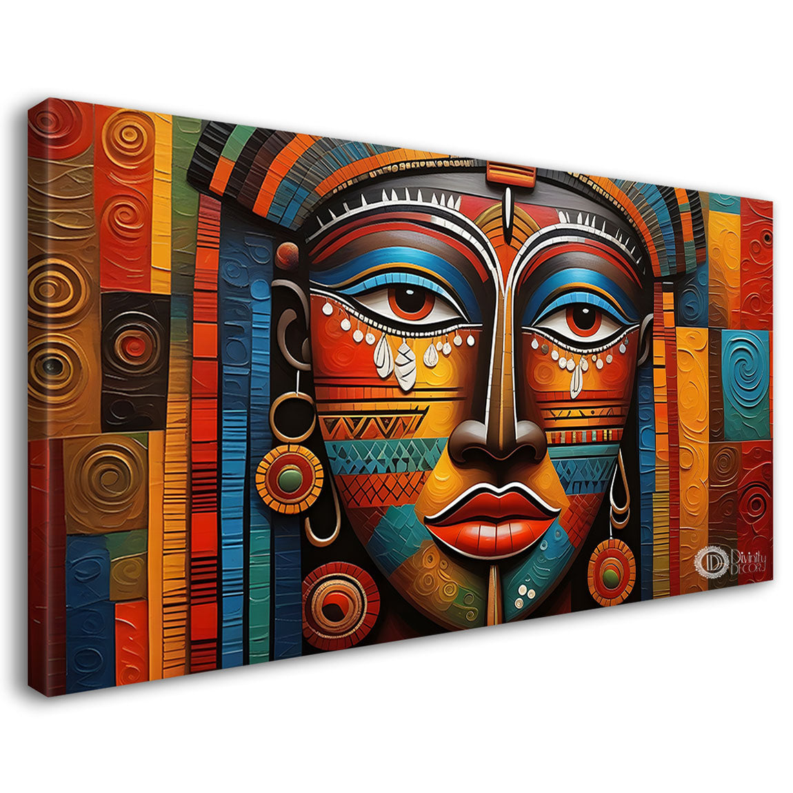 Tribal lady with bright background textured art Canvas Painting - Design - Modern-L-283