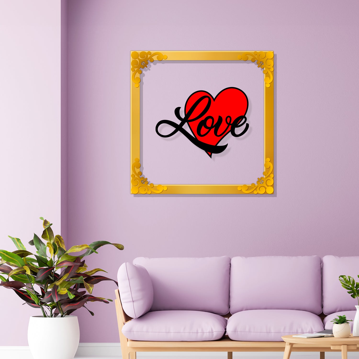 Love with heart Golden Plaque for Gifting, Wall Décor Clear UV print with Golden Border-284