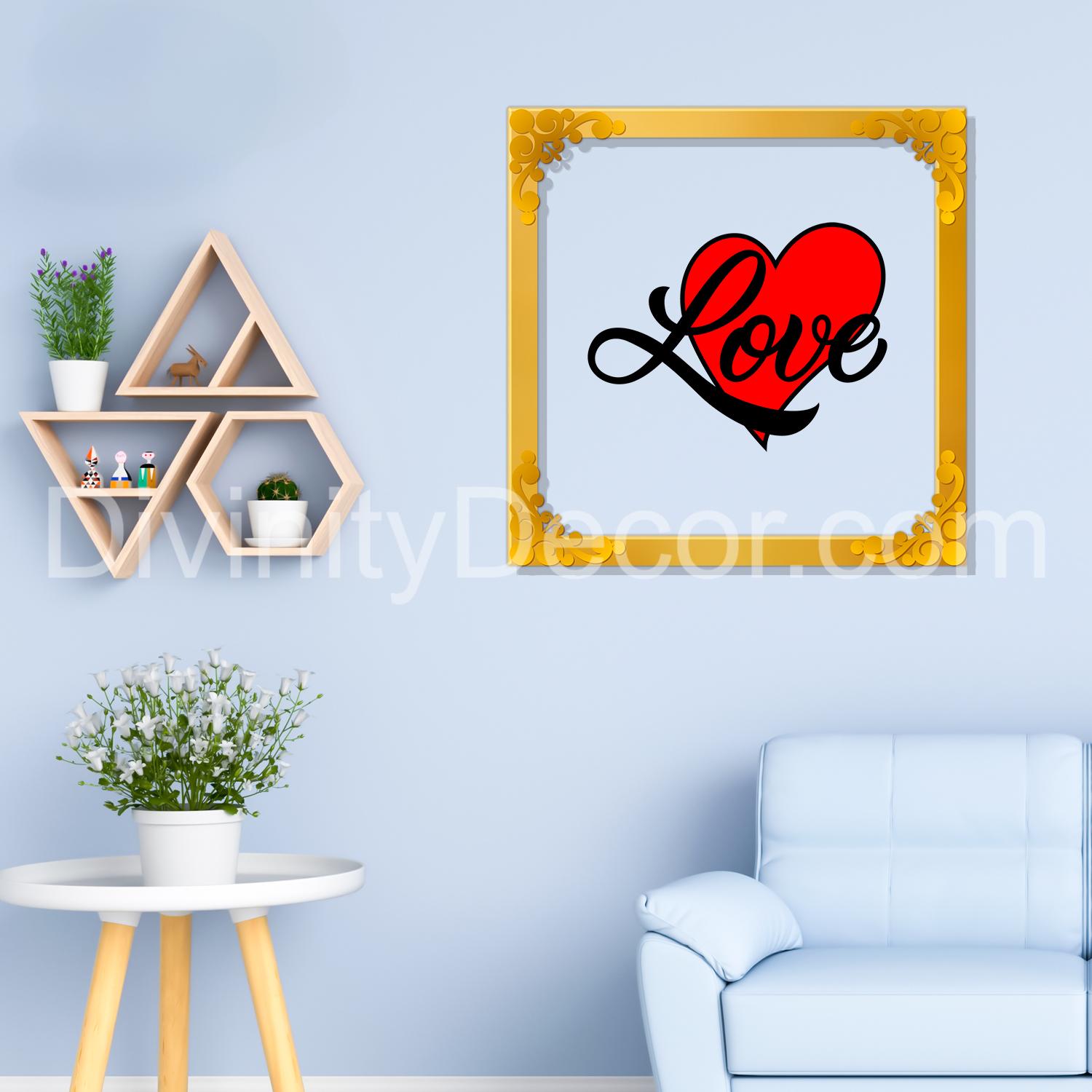 Love with heart Golden Plaque for Gifting, Wall Décor Clear UV print with Golden Border-284