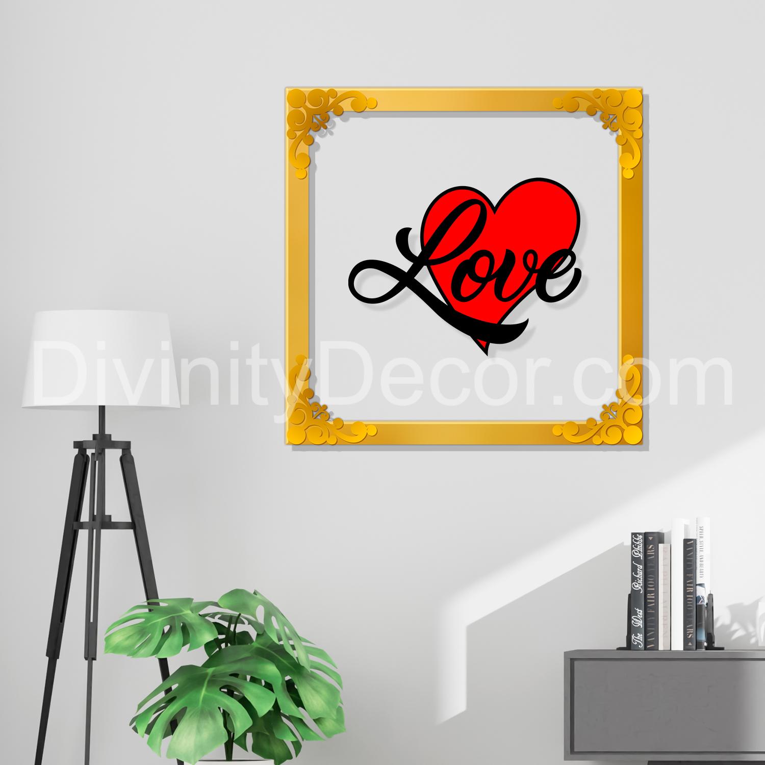 Love with heart Golden Plaque for Gifting, Wall Décor Clear UV print with Golden Border-284