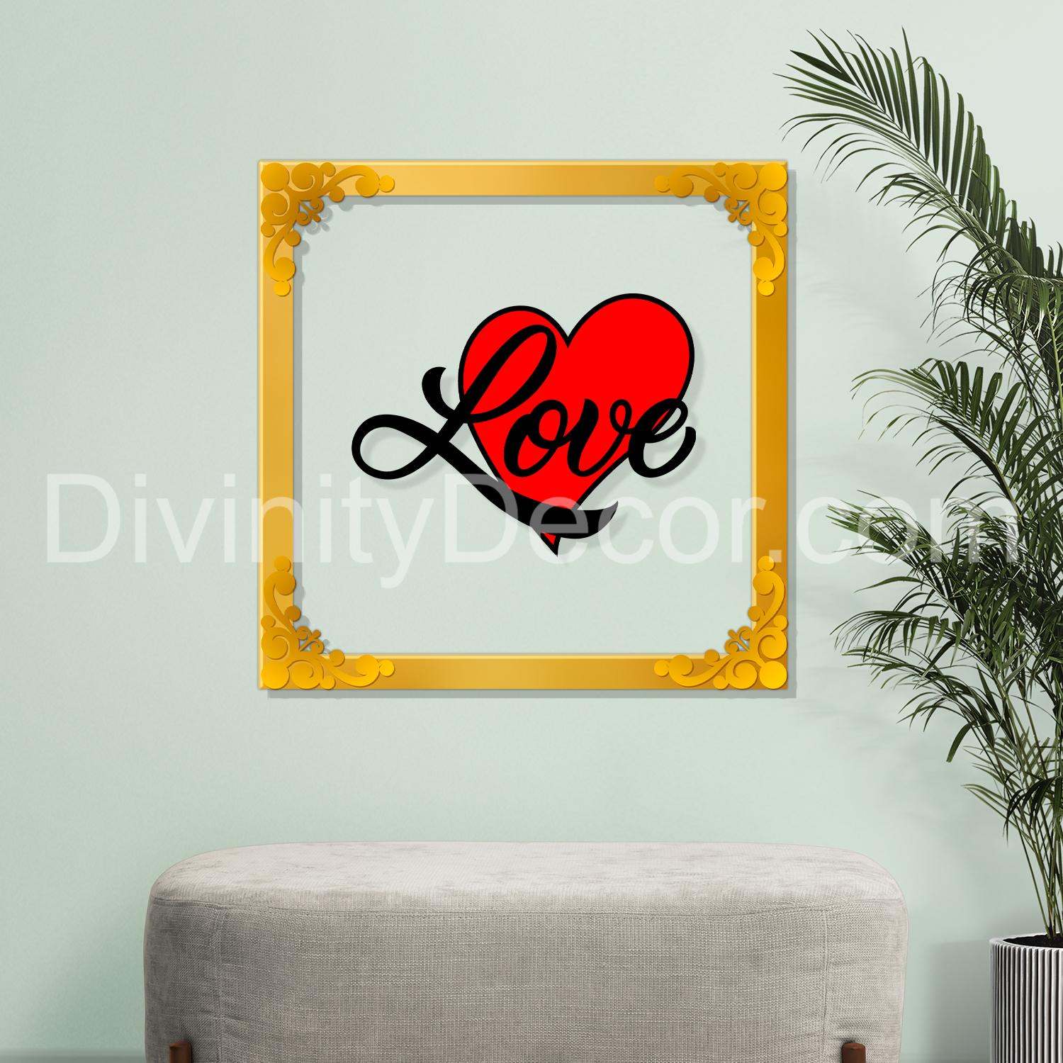 Love with heart Golden Plaque for Gifting, Wall Décor Clear UV print with Golden Border-284
