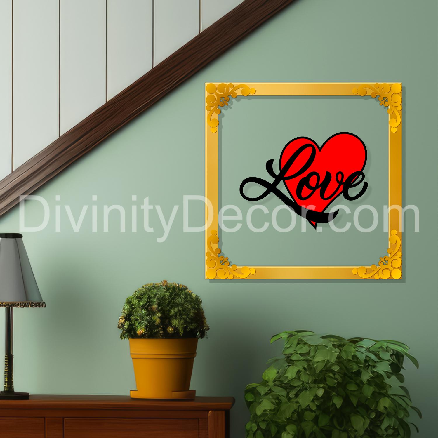 Love with heart Golden Plaque for Gifting, Wall Décor Clear UV print with Golden Border-284