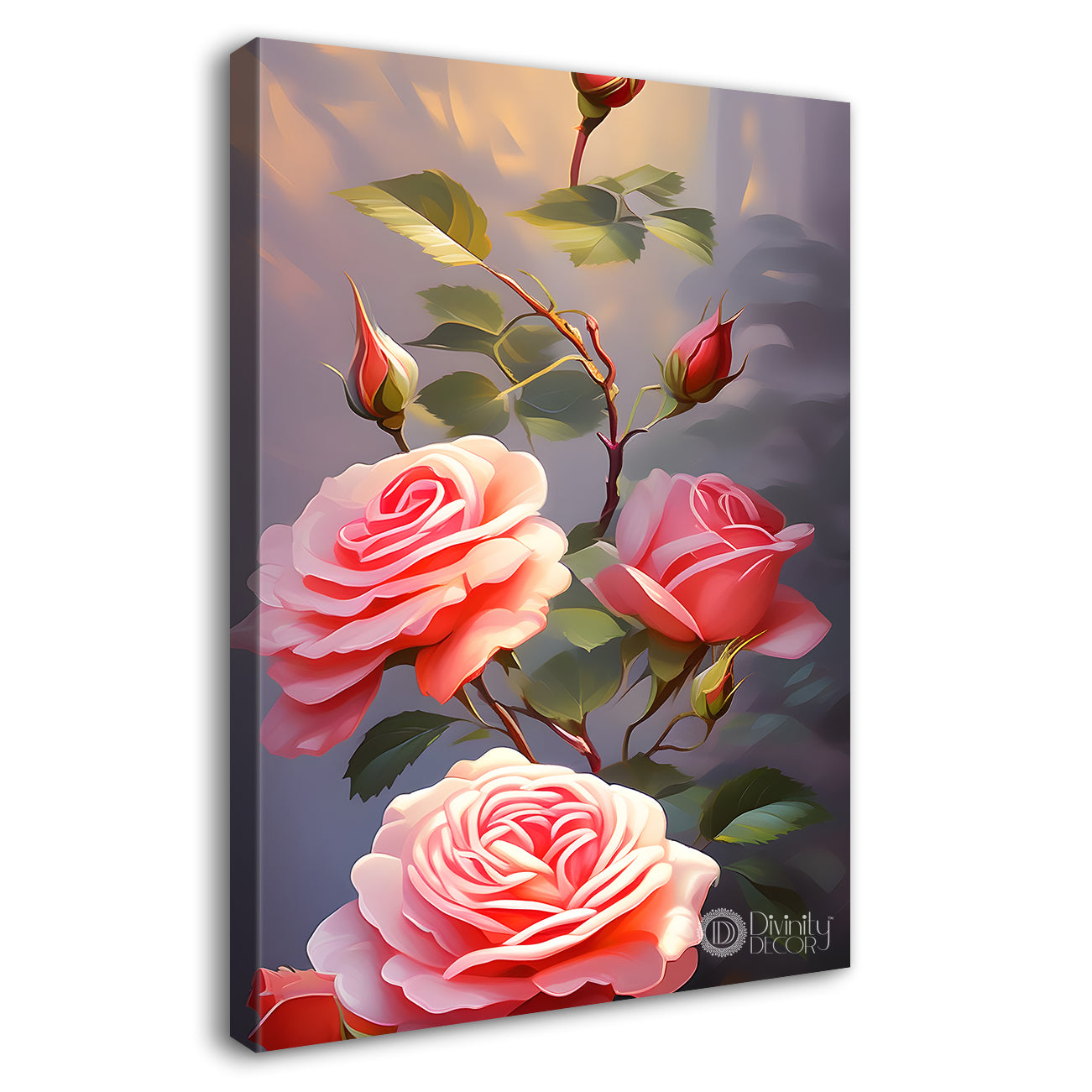Pink flowers with grey textured background painting- Flower-V-284