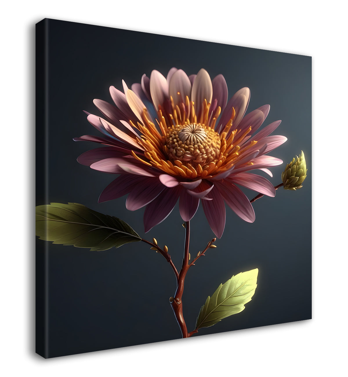 Pink flowers in grey textured painting - Flower-S-284