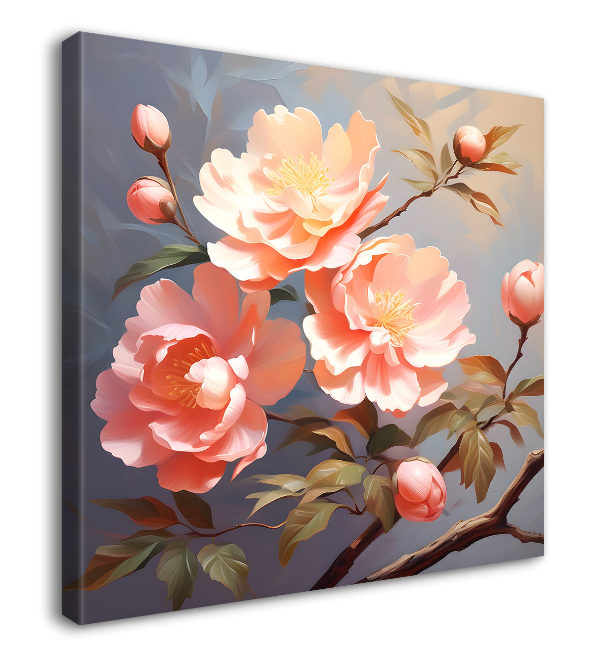 Light pink flowers in grey textured painting - Flower-S-285