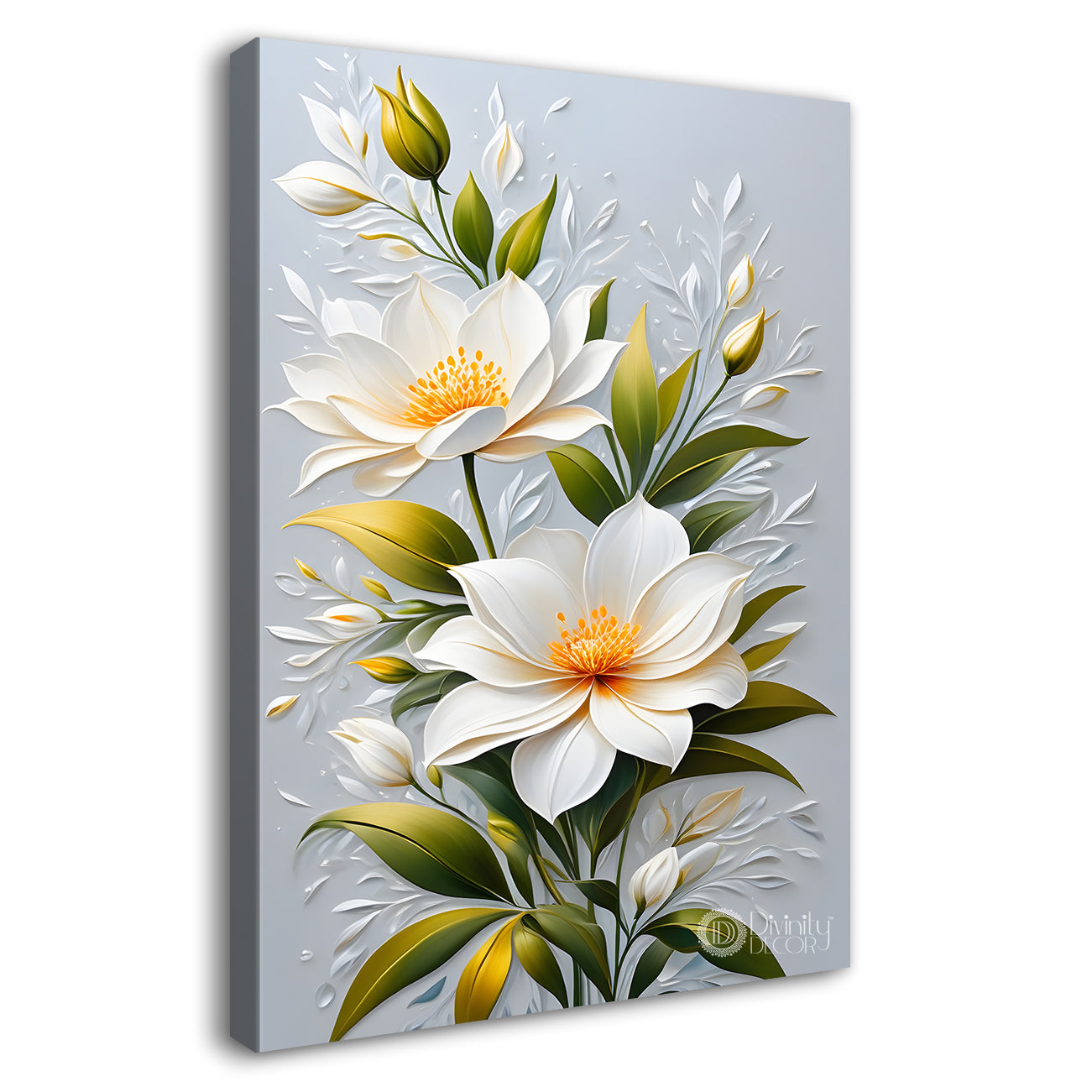 White flowers in grey textured background painting- Flower-V-285
