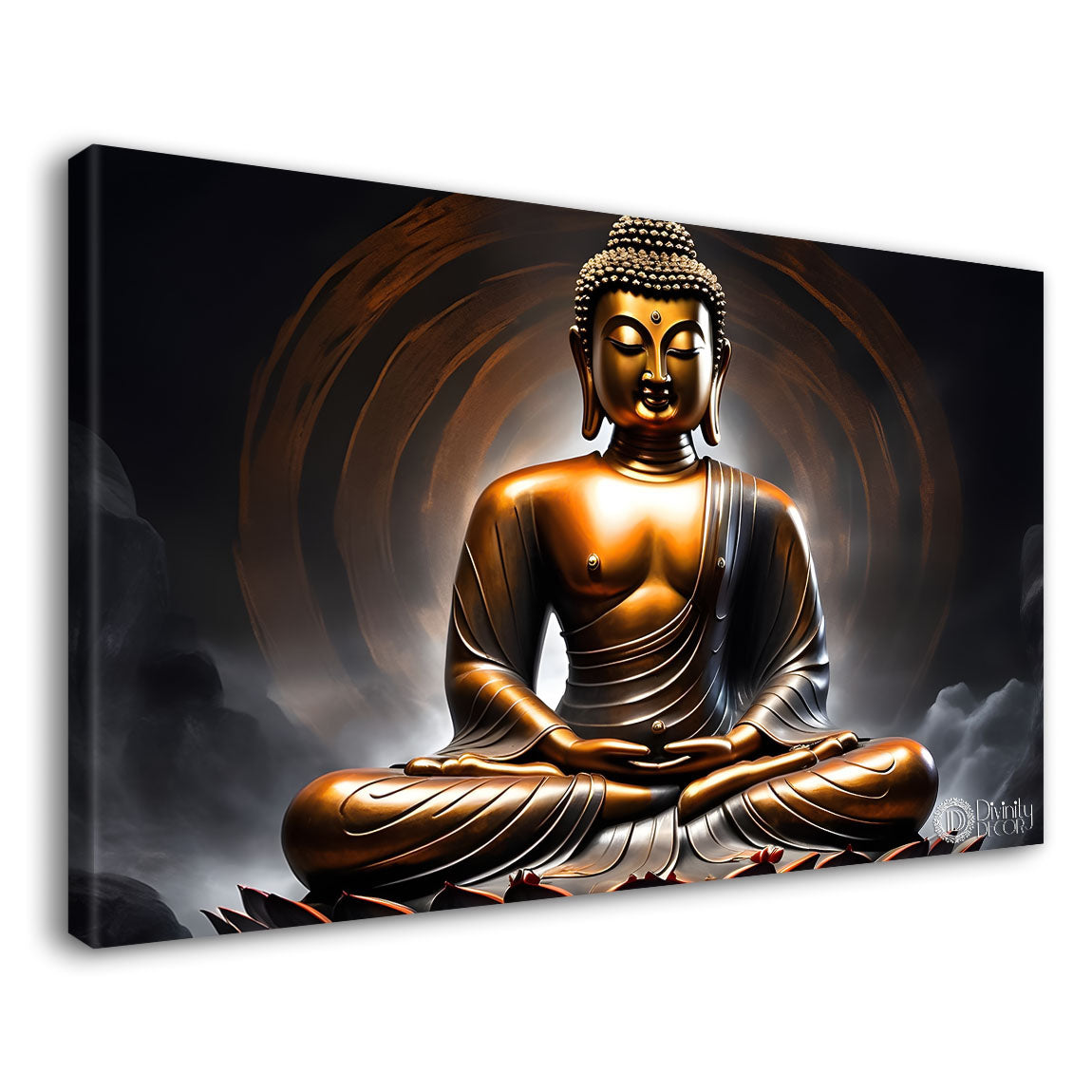 Golden buddha with dark textured background painting Canvas Wall Painting - Buddha-286