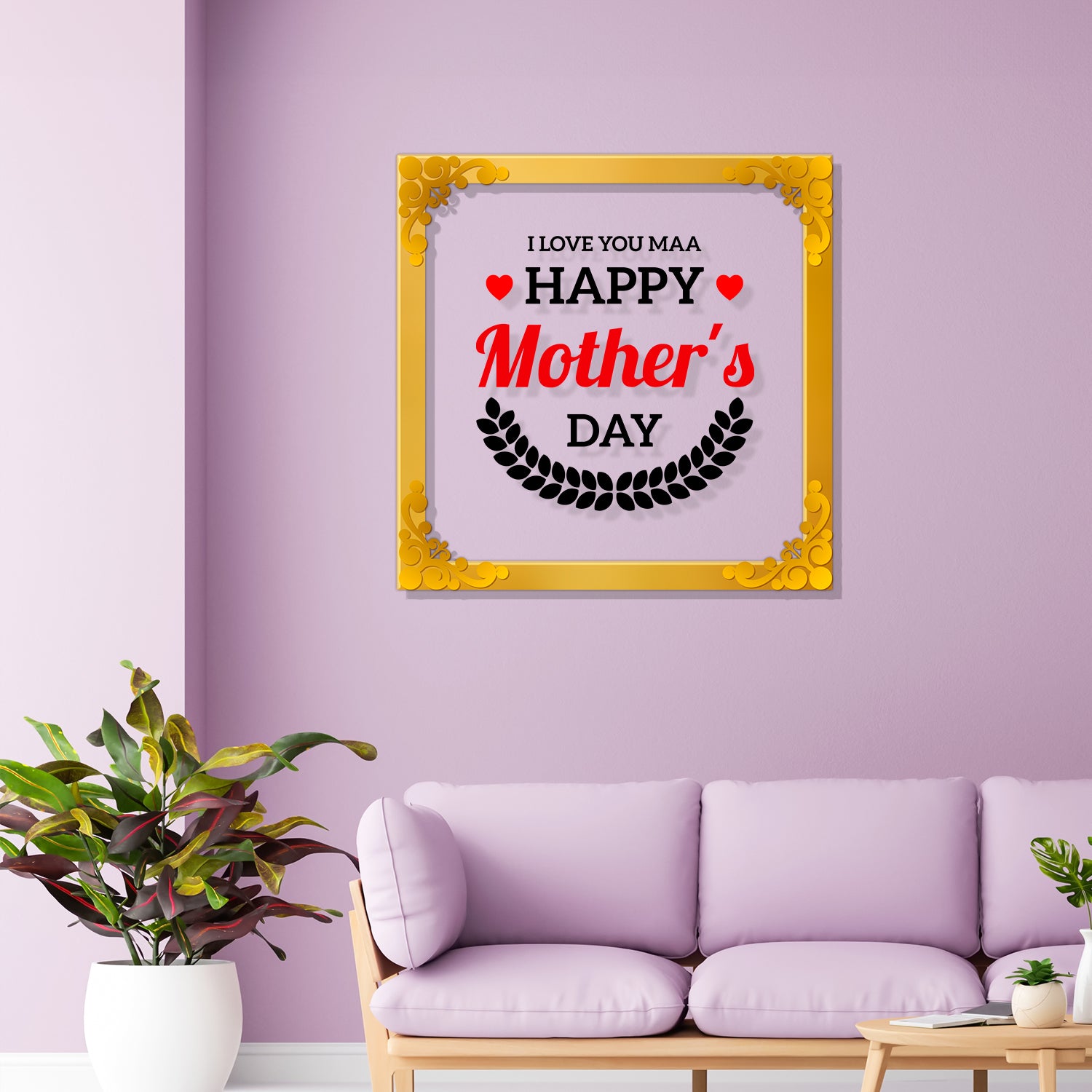 Happy mother's day Golden Plaque for Gifting, Wall Décor Clear UV print with Golden Border-286