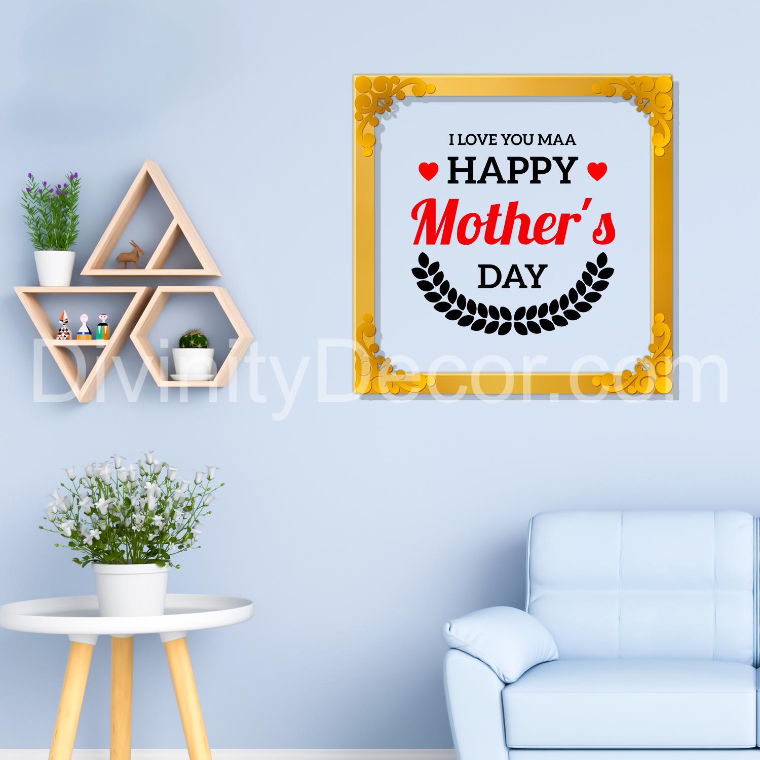 Happy mother's day Golden Plaque for Gifting, Wall Décor Clear UV print with Golden Border-286