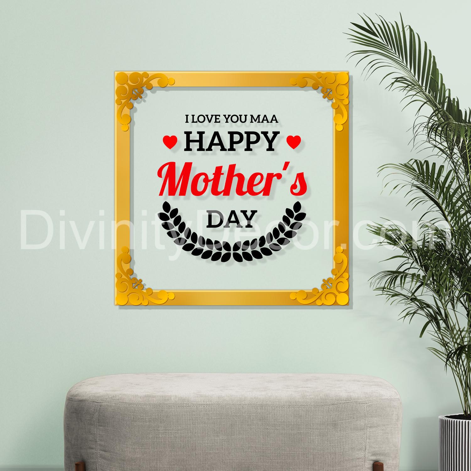 Happy mother's day Golden Plaque for Gifting, Wall Décor Clear UV print with Golden Border-286