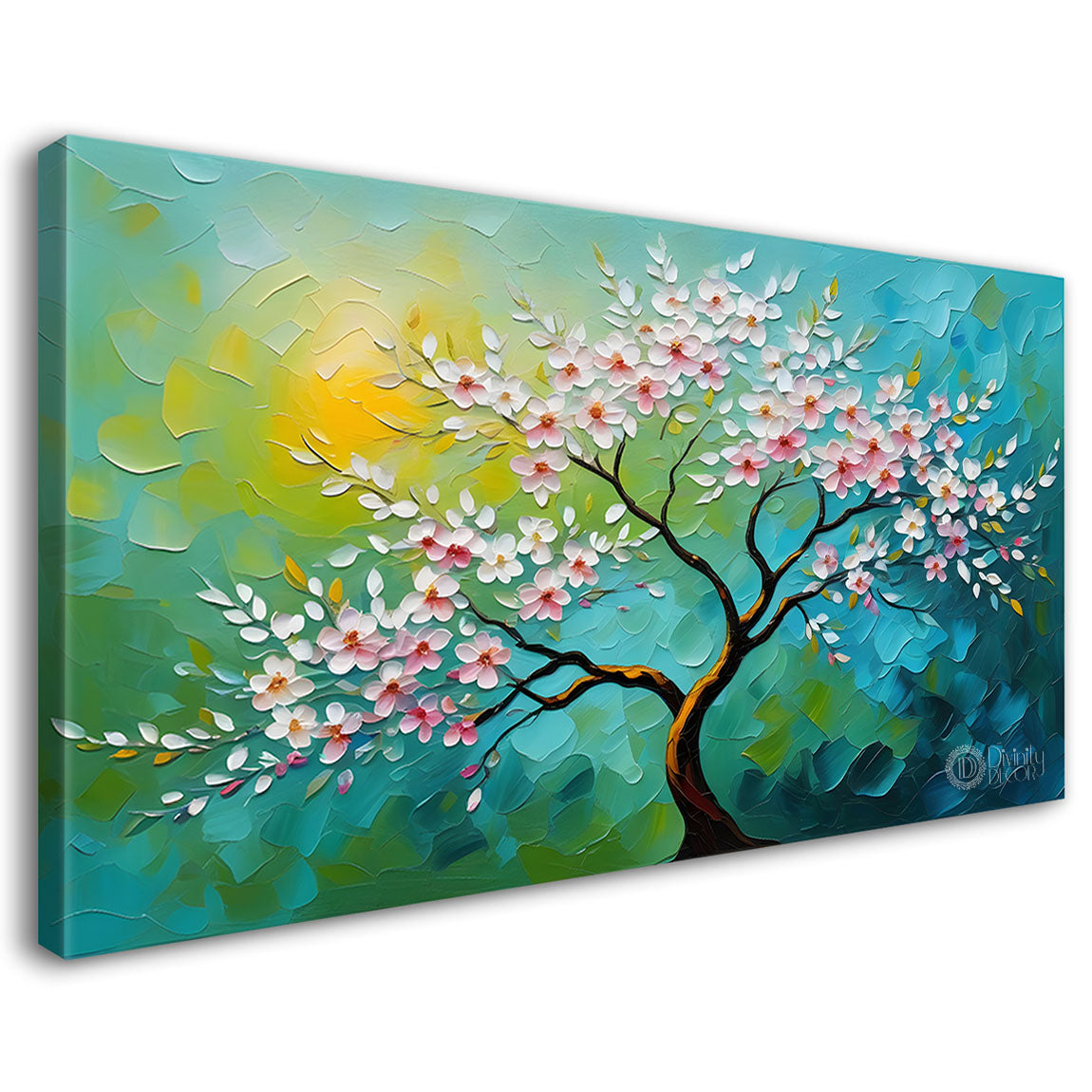 White flower tree in textured background oil painting- Design - Tree-286