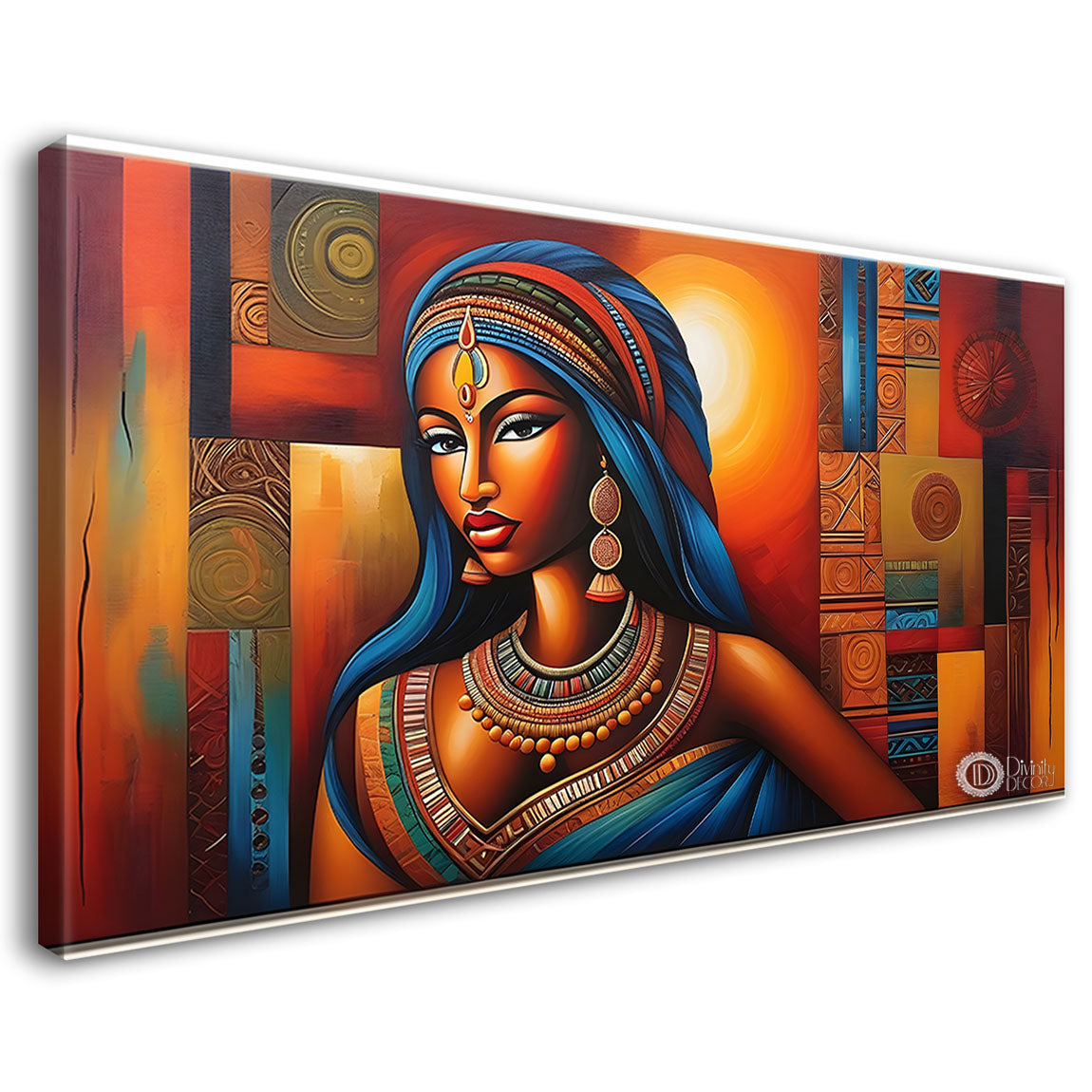 Tribal lady with bright background textured art Canvas Painting - Design - Modern-L-286