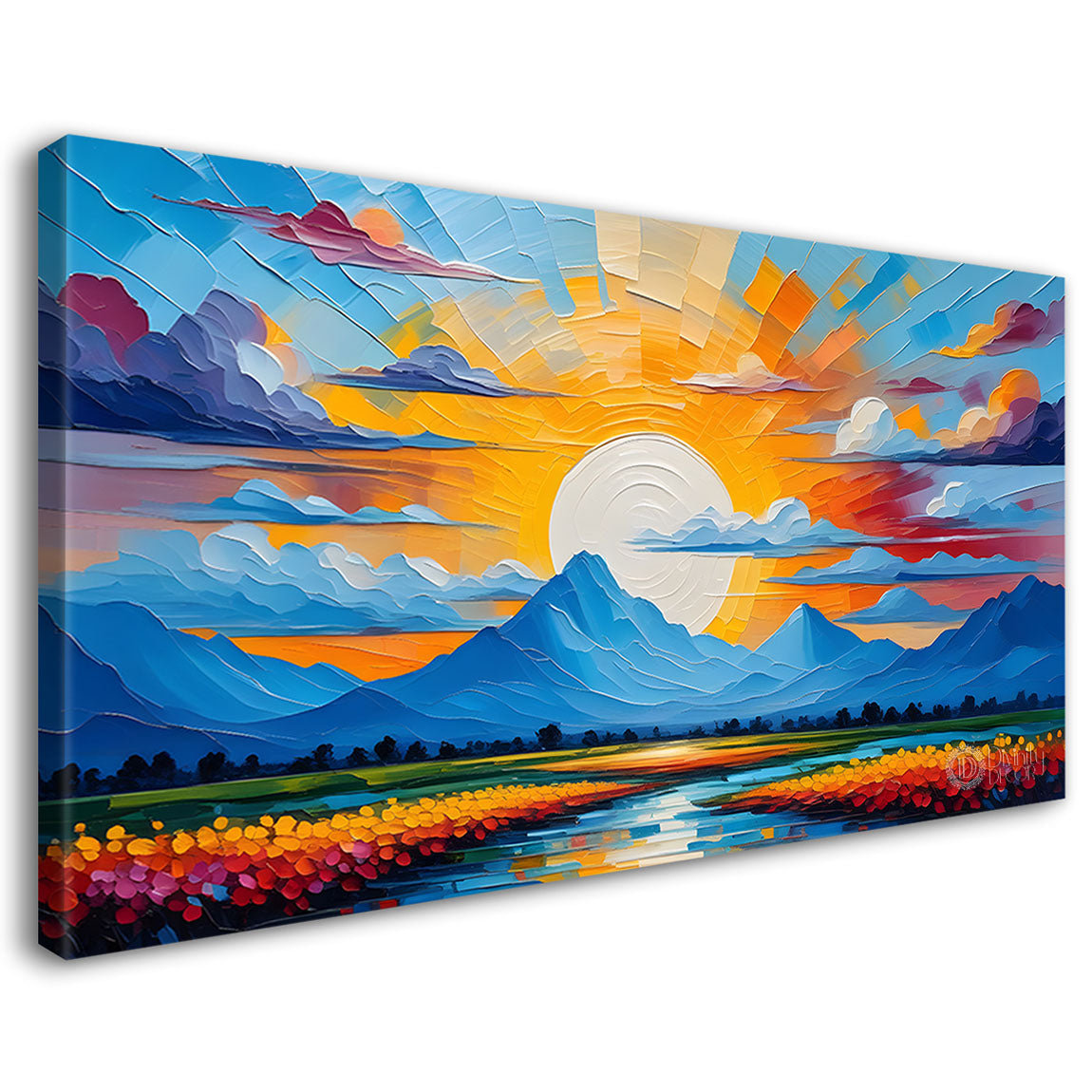Mountains with lake and colorful painting Canvas Painting - Nature Art -286
