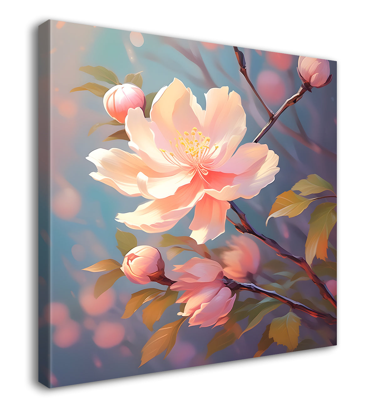 Light pink flowers in grey textured painting - Flower-S-286