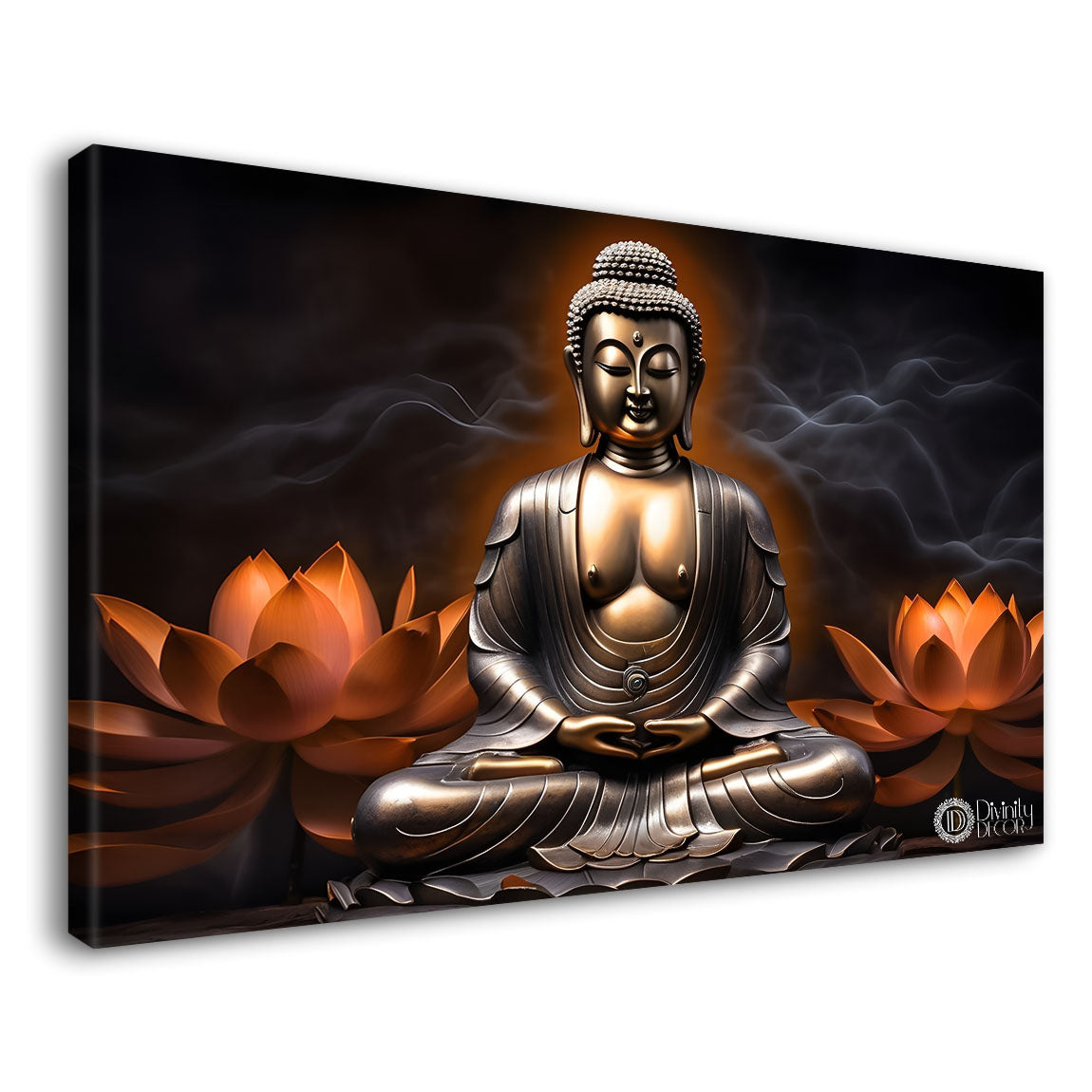 Golden buddha  with dark textured background painting Canvas Wall Painting - Buddha-287