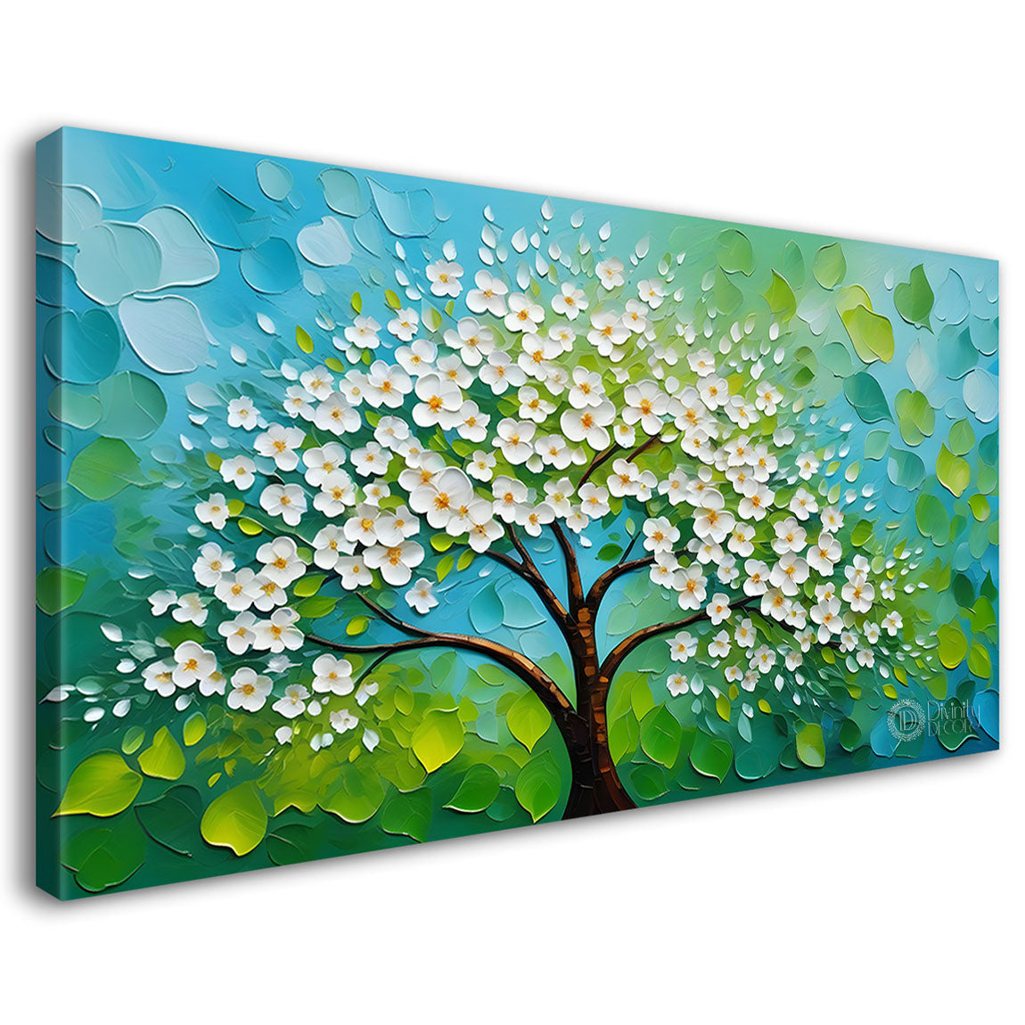 White flower tree in textured background oil painting- Design - Tree-287