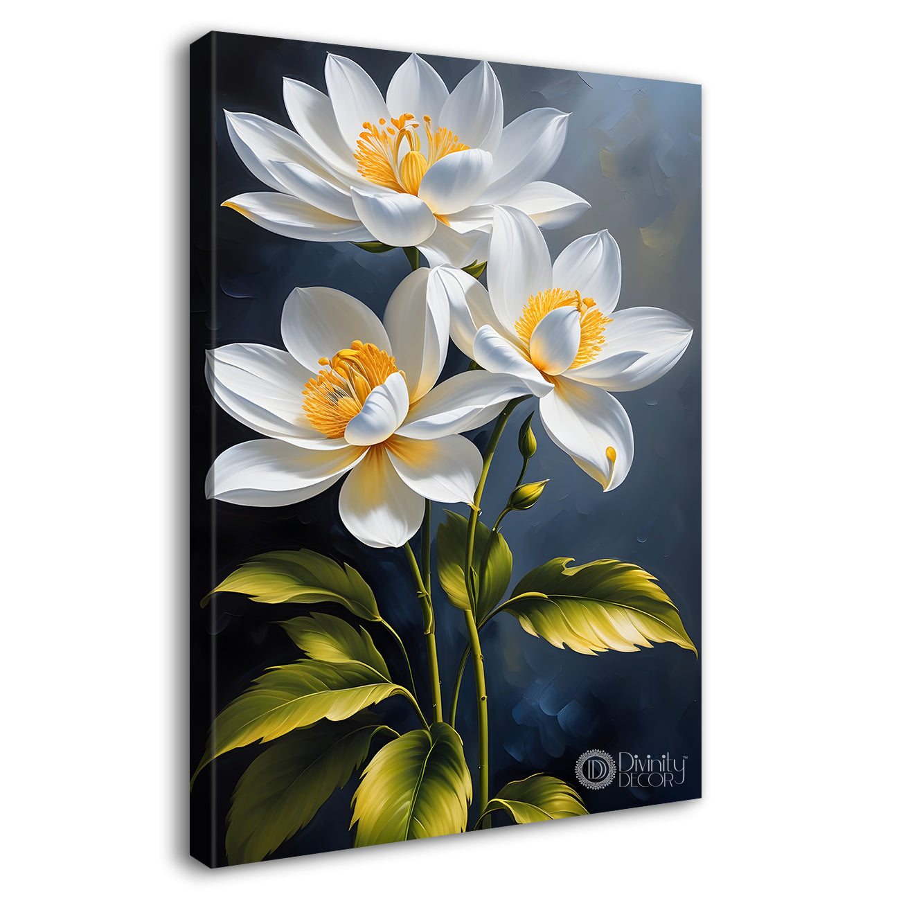 White flowers in grey textured background painting- Flower-V-287