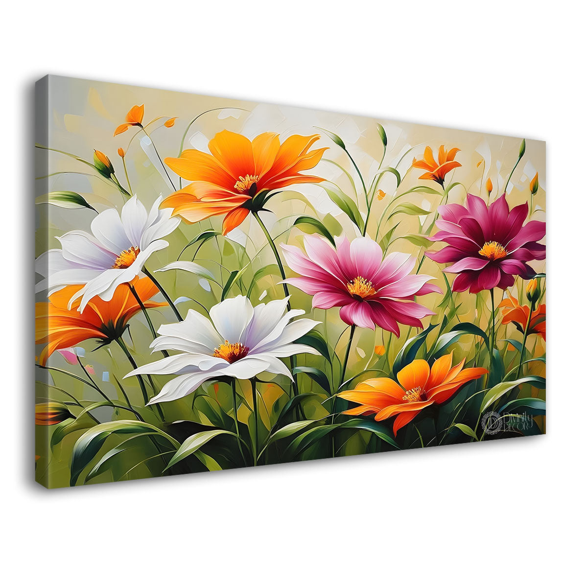 Colorful flowers in light background canvas painting- Flower-288