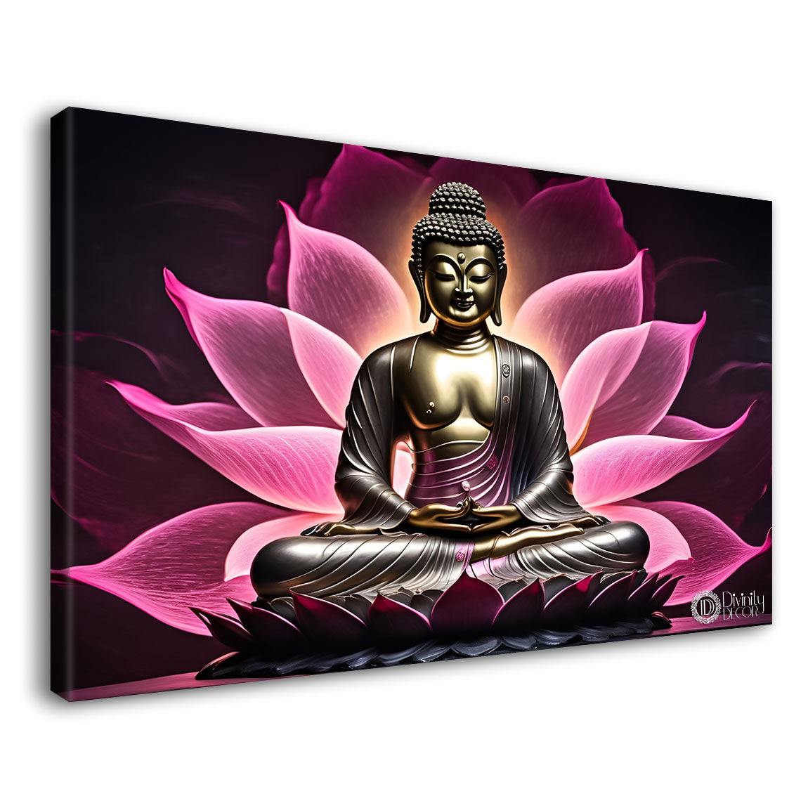 Buddha with pink lotus textured background painting Canvas Wall Painting - Buddha-289