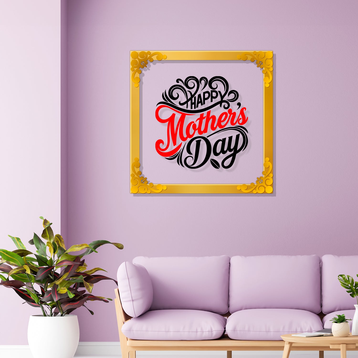 Happy mother's day Golden Plaque for Gifting, Wall Décor Clear UV print with Golden Border-289