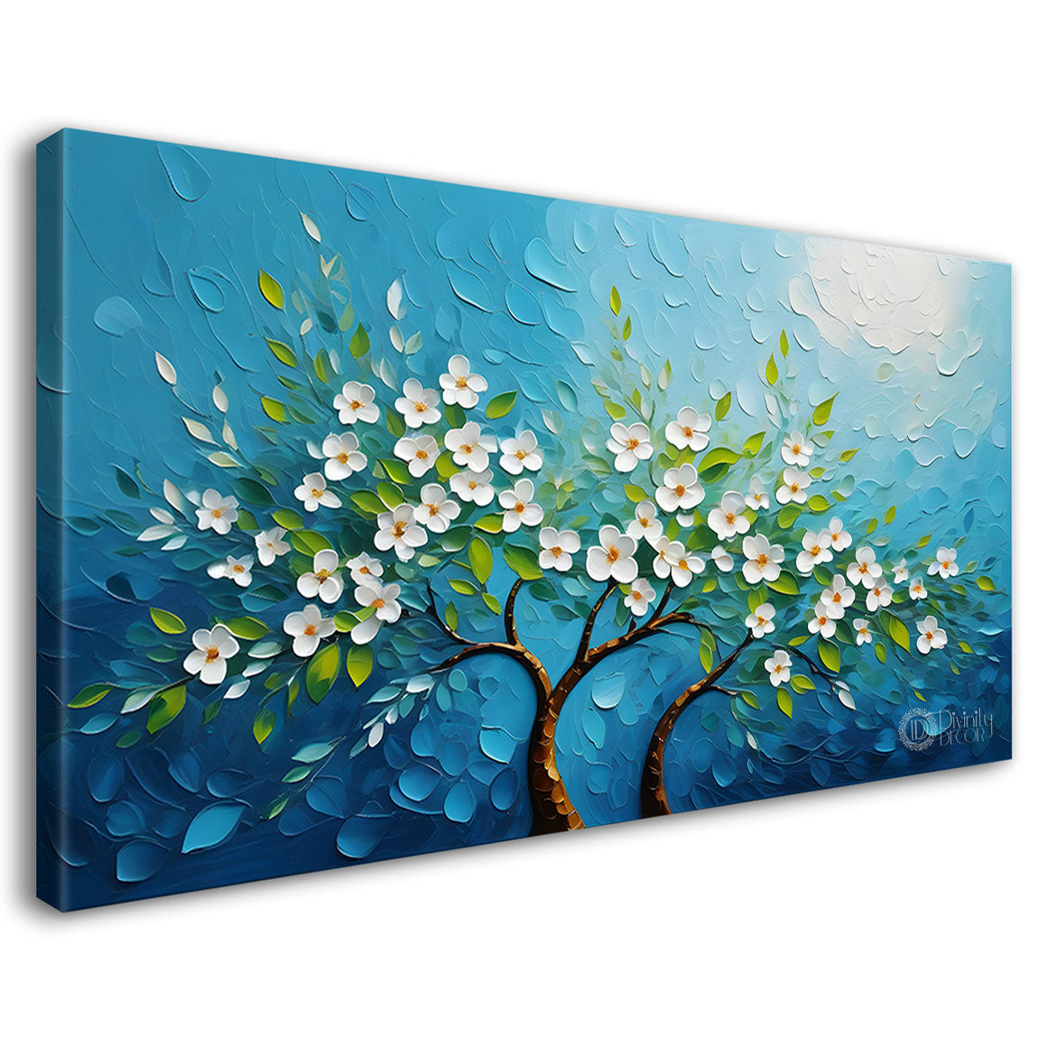 White flower tree in textured background oil painting- Design - Tree-289