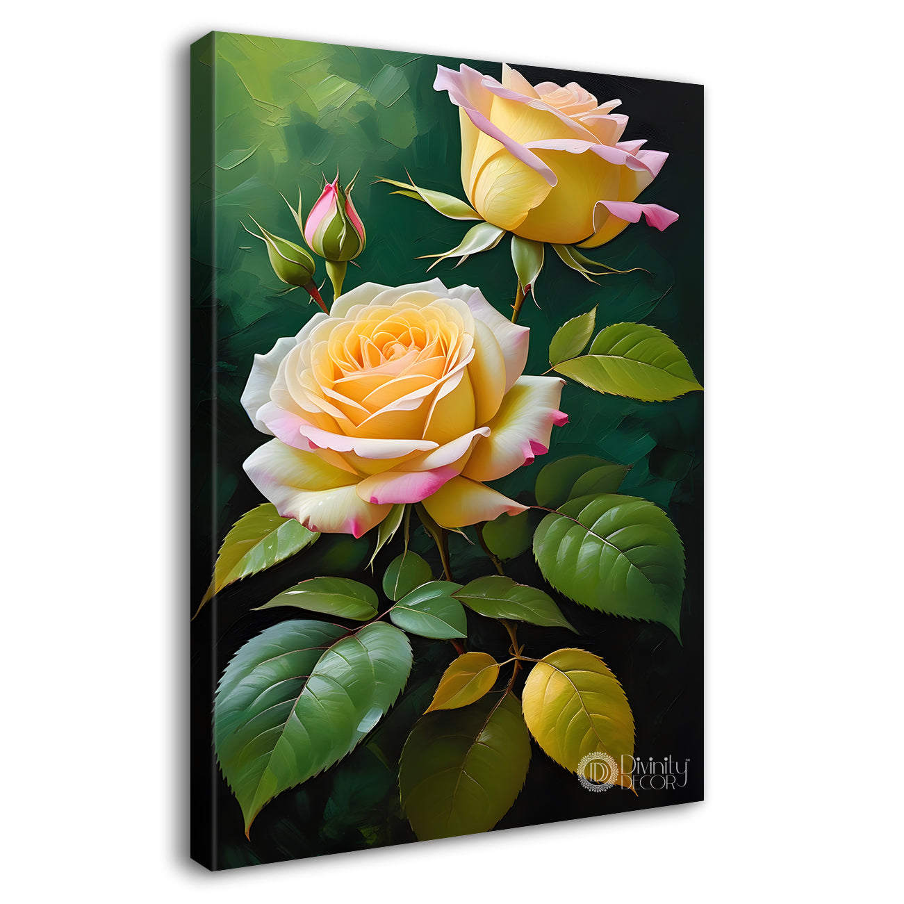 Yellow flowers in green textured background painting- Flower-V-289