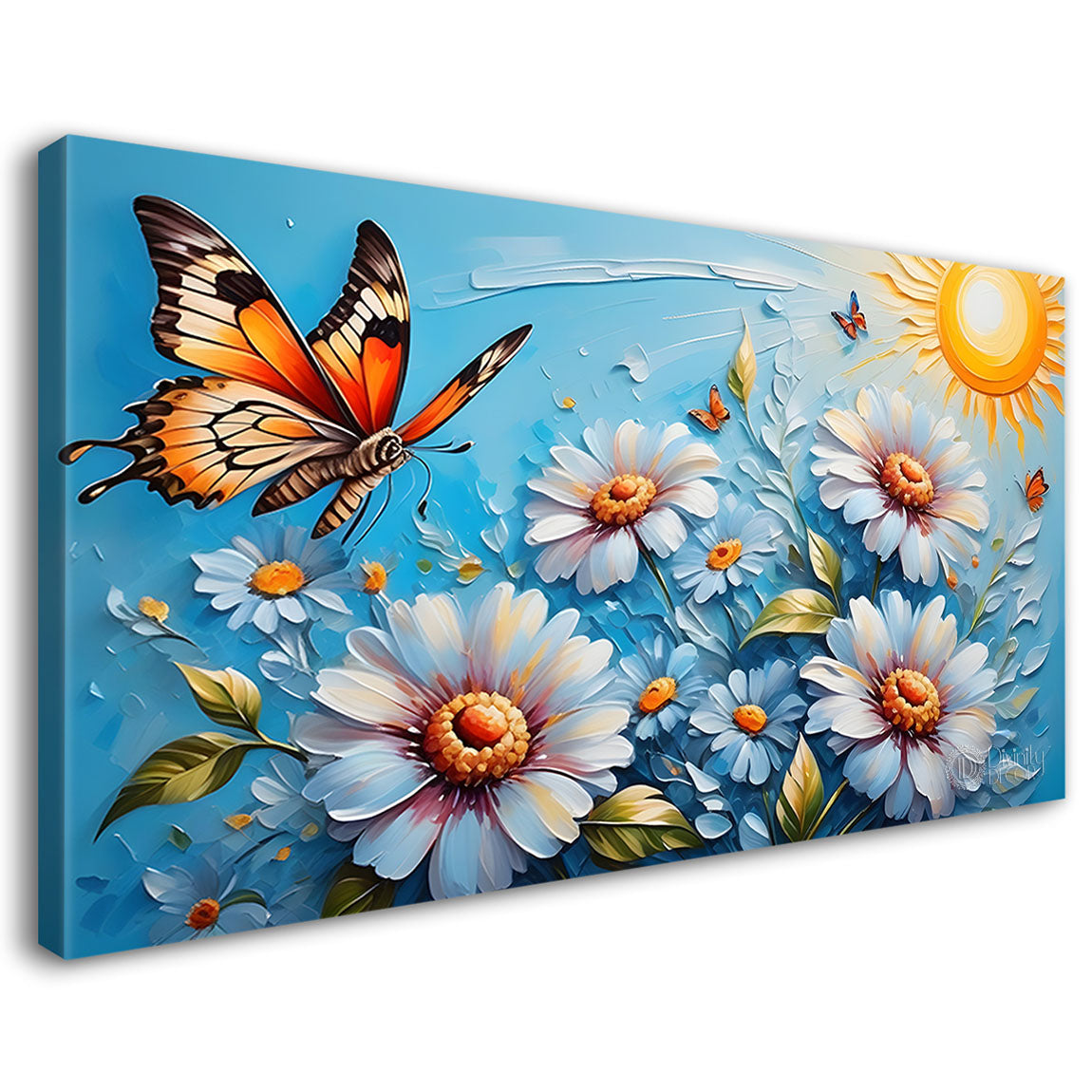 White flowers and butterfly painting Canvas Painting - Nature Art -289