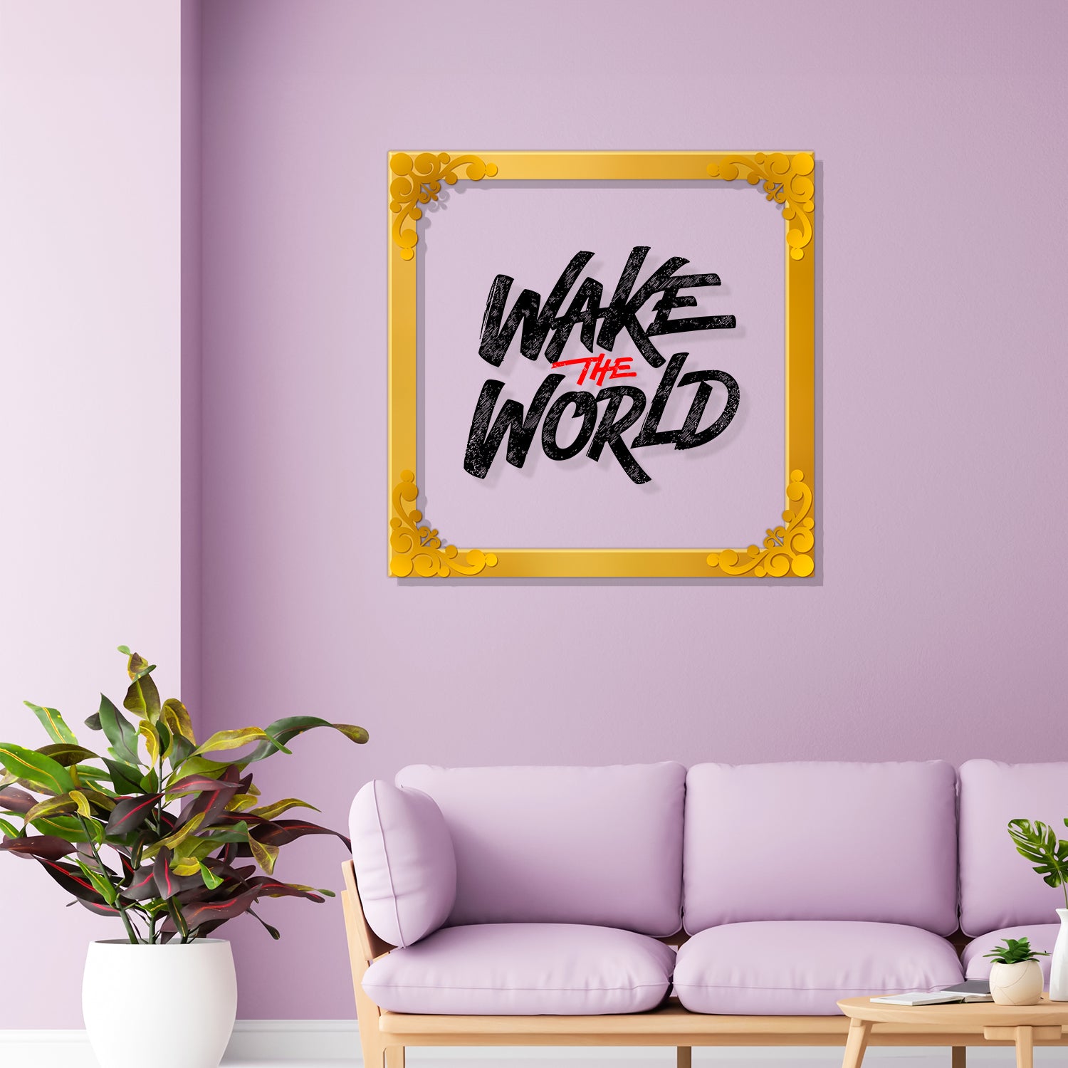 Wake the world Golden Plaque for Gifting, Wall Decor Clear UV print with Golden Border-28