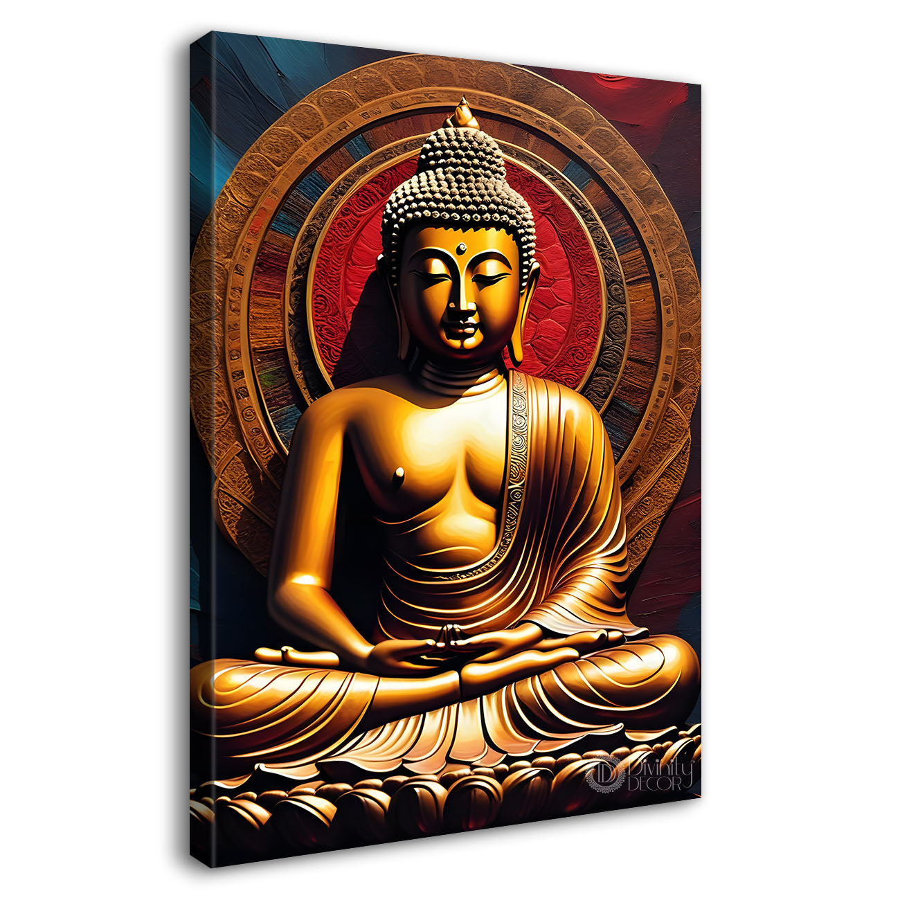 Golden buddha with red background textured painting- Buddha-V-28