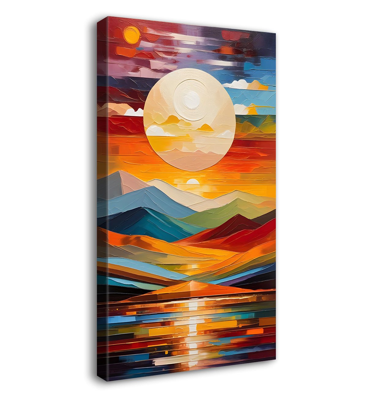 Colourful texutred modern art painting off mountains with sunset Canvas Painting - Design - Modern-V-28